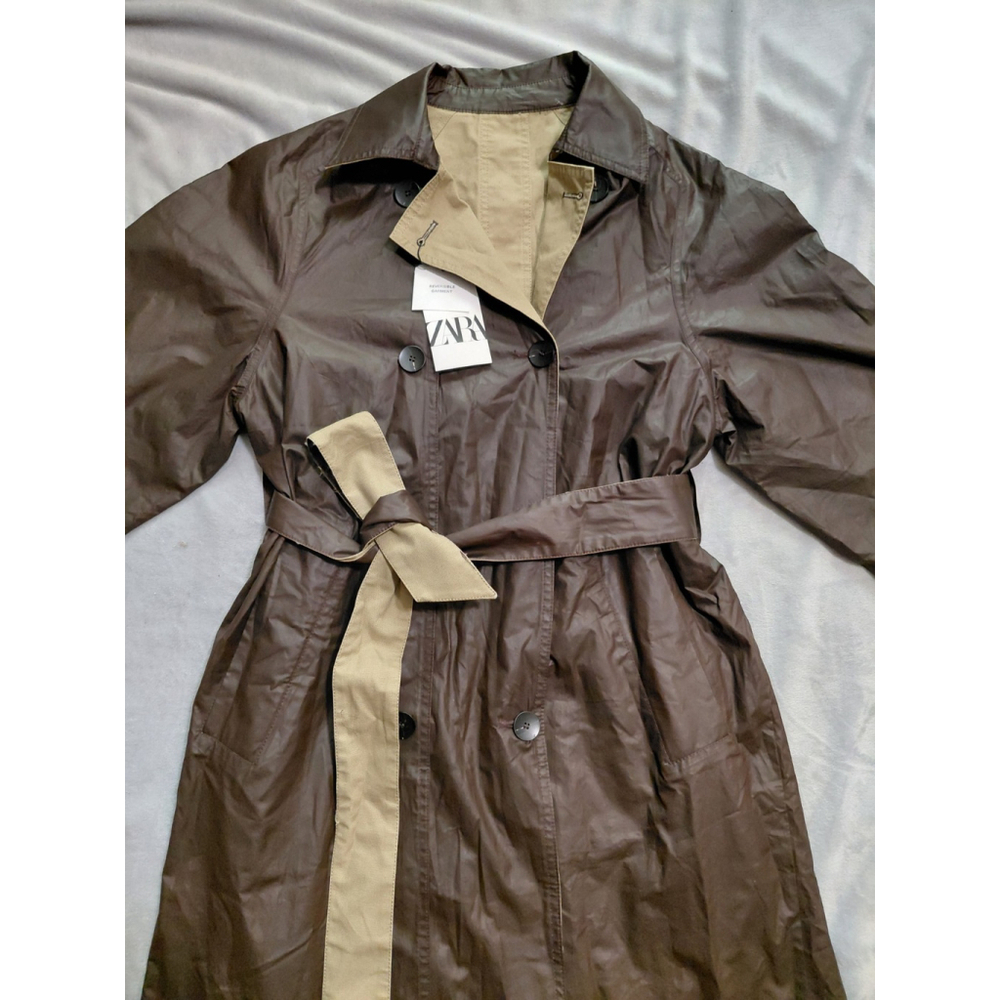ZARA Reversible Trench Coat ZW COLLECTION Brown Tan Size Small NWT - Picture 11 of 16
